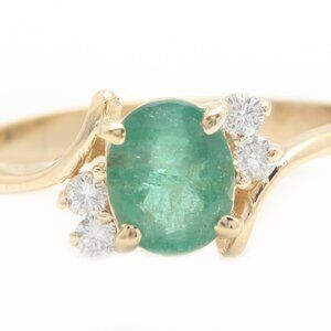 1.25 Carat Natural Emerald and Diamonds in 14K Solid Yellow Gold Women Ring